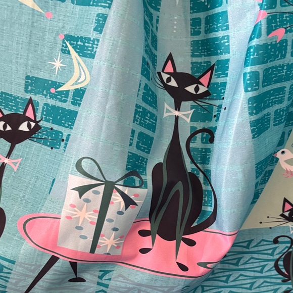 Unique Vintage Teal Circle Skirt with Retro Cat Print - Picture 2 of 10